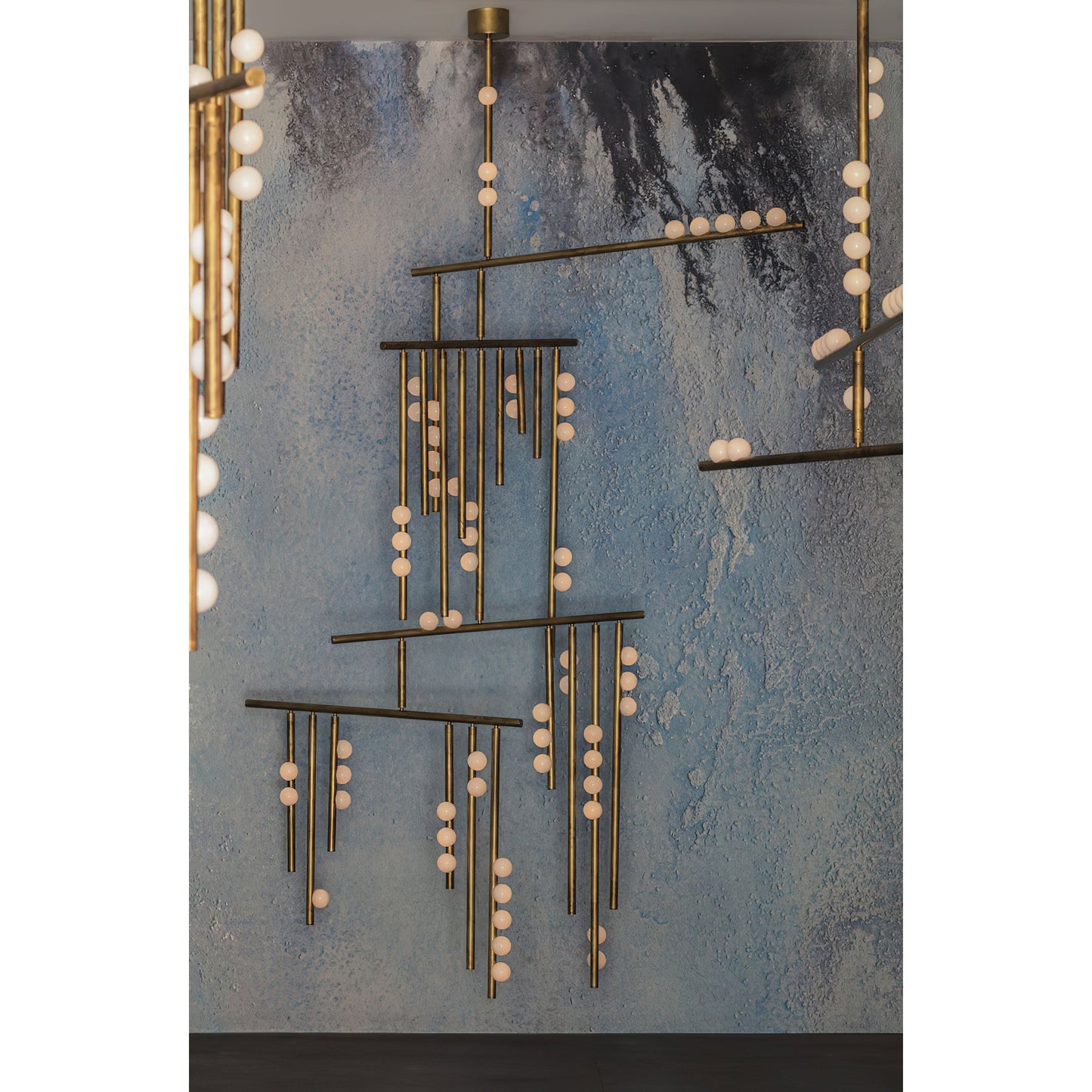 Brass Drop System Chandelier - Modern Organic Blown Glass Orb Chandelier