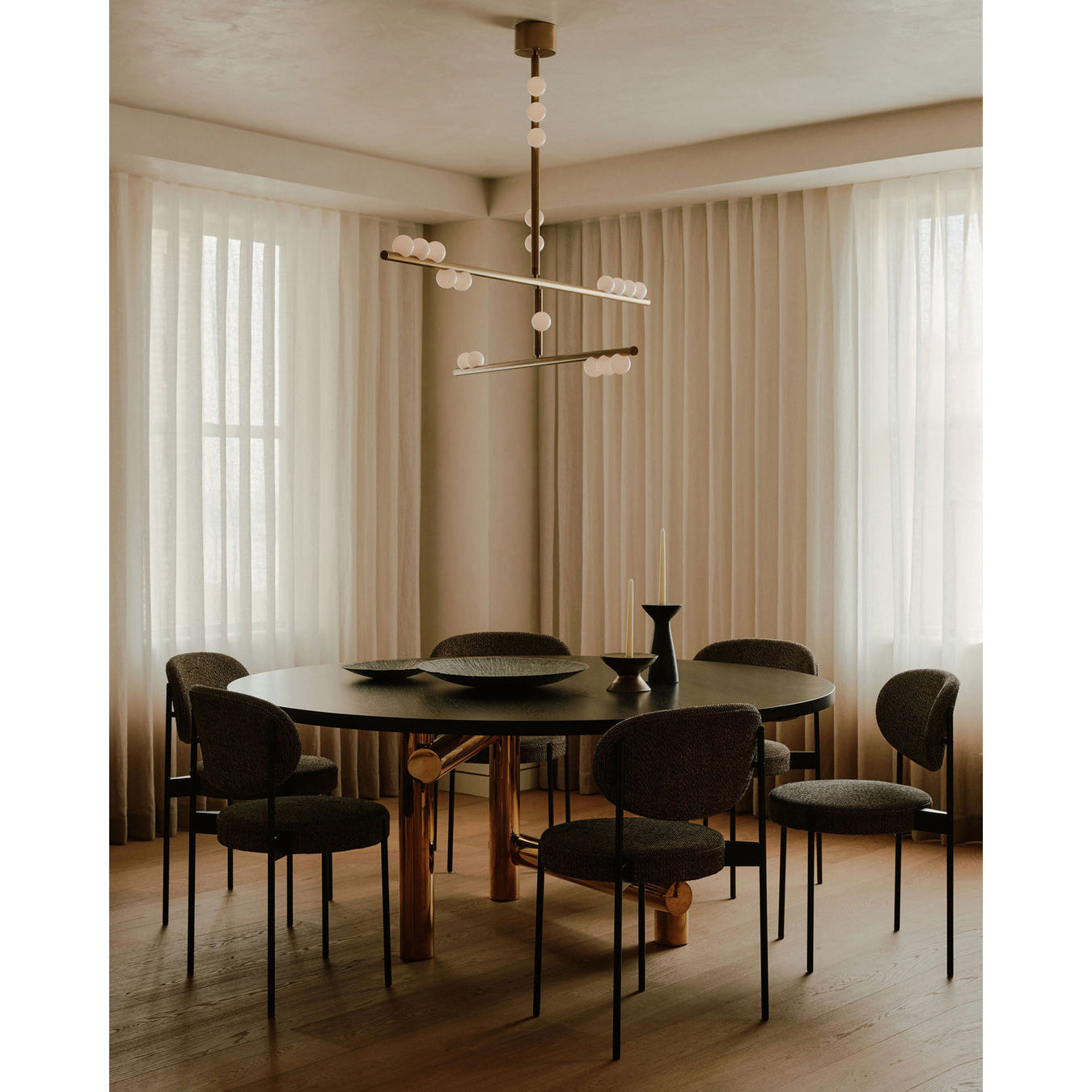Brass Drop System Chandelier - Modern Organic Blown Glass Orb Chandelier