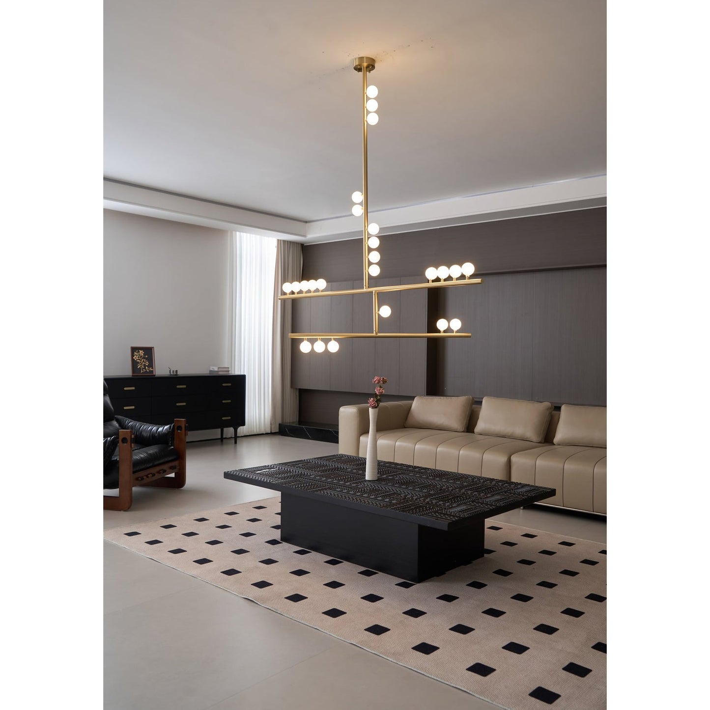 Brass Drop System Chandelier - Modern Organic Blown Glass Orb Chandelier