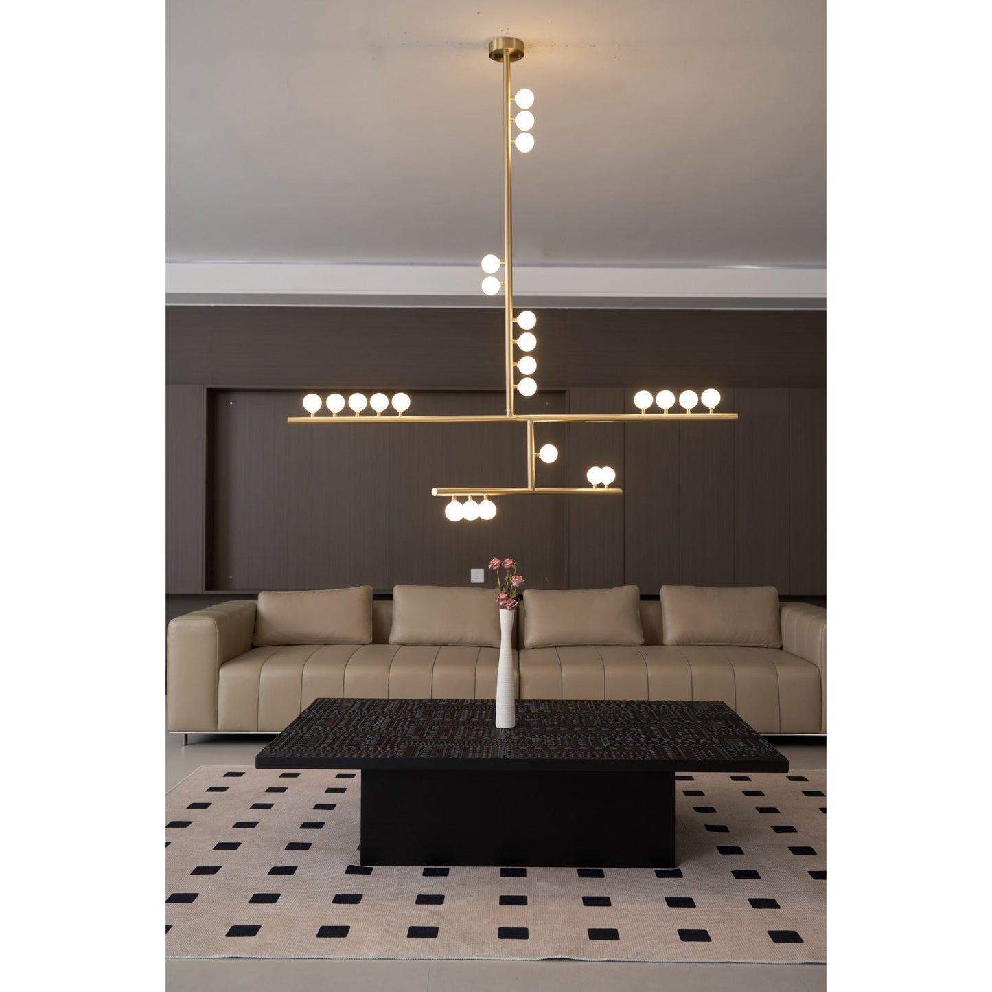 Brass Drop System Chandelier - Modern Organic Blown Glass Orb Chandelier