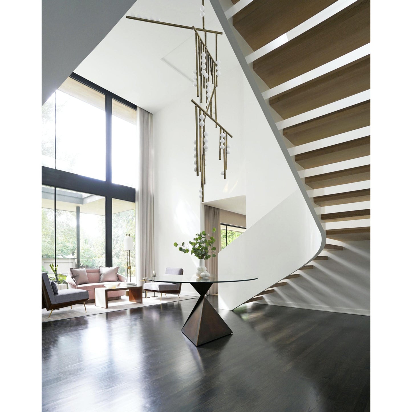 Brass Drop System Chandelier - Modern Organic Blown Glass Orb Chandelier
