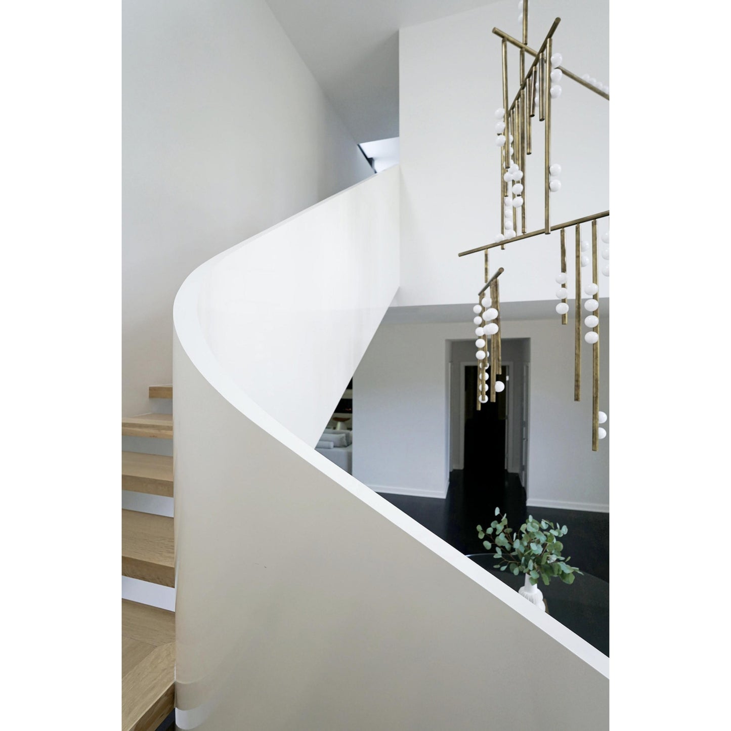 Brass Drop System Chandelier - Modern Organic Blown Glass Orb Chandelier