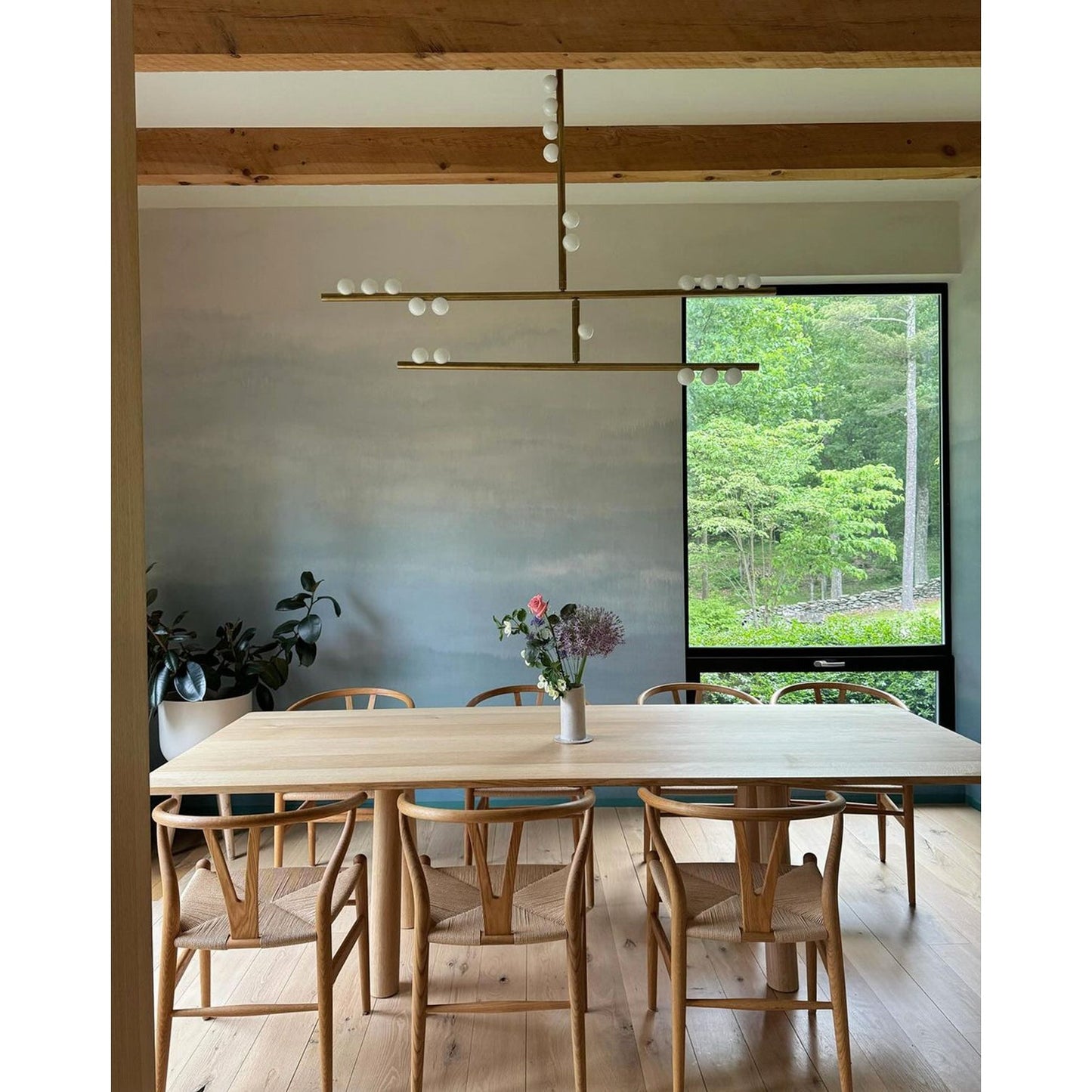Brass Drop System Chandelier - Modern Organic Blown Glass Orb Chandelier
