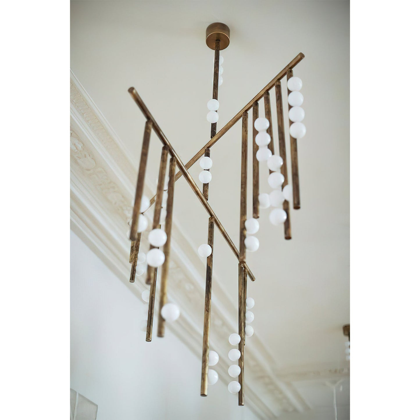 Brass Drop System Chandelier - Modern Organic Blown Glass Orb Chandelier