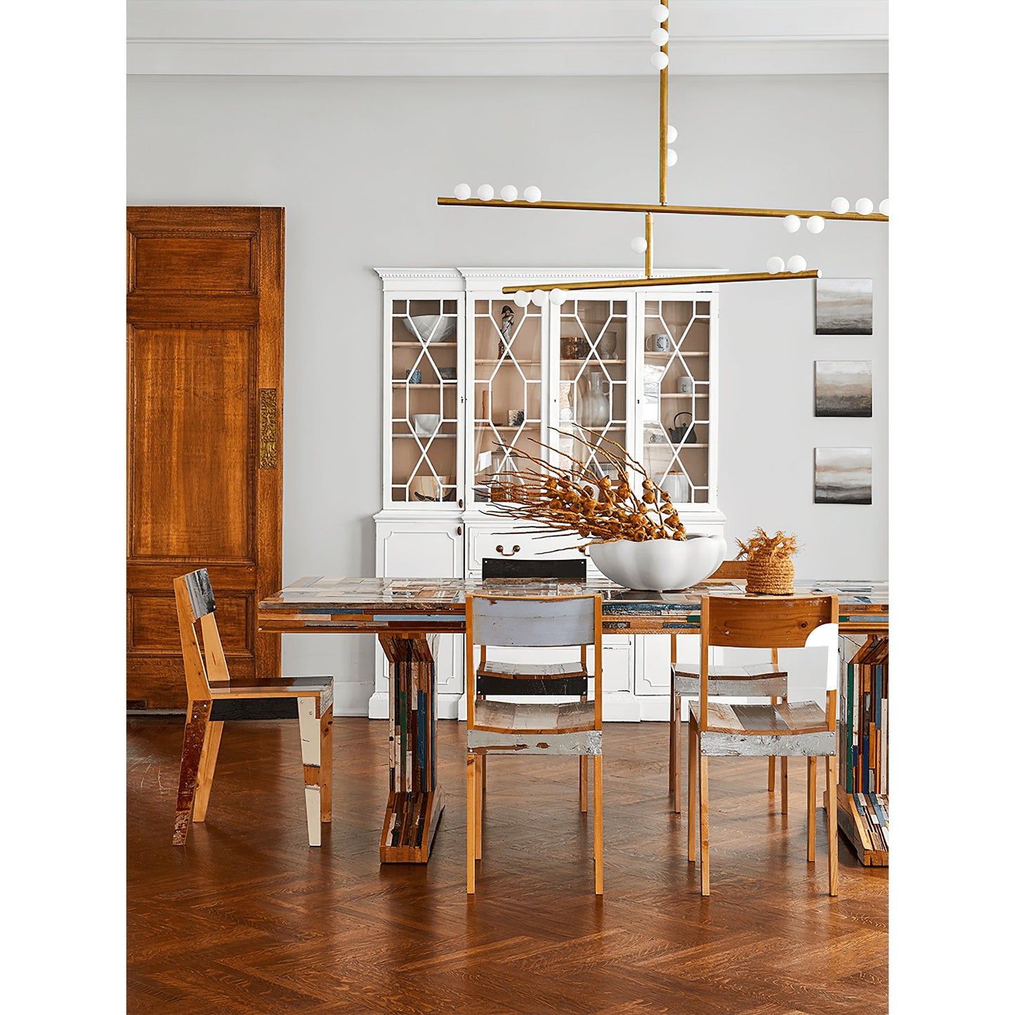 Brass Drop System Chandelier - Modern Organic Blown Glass Orb Chandelier