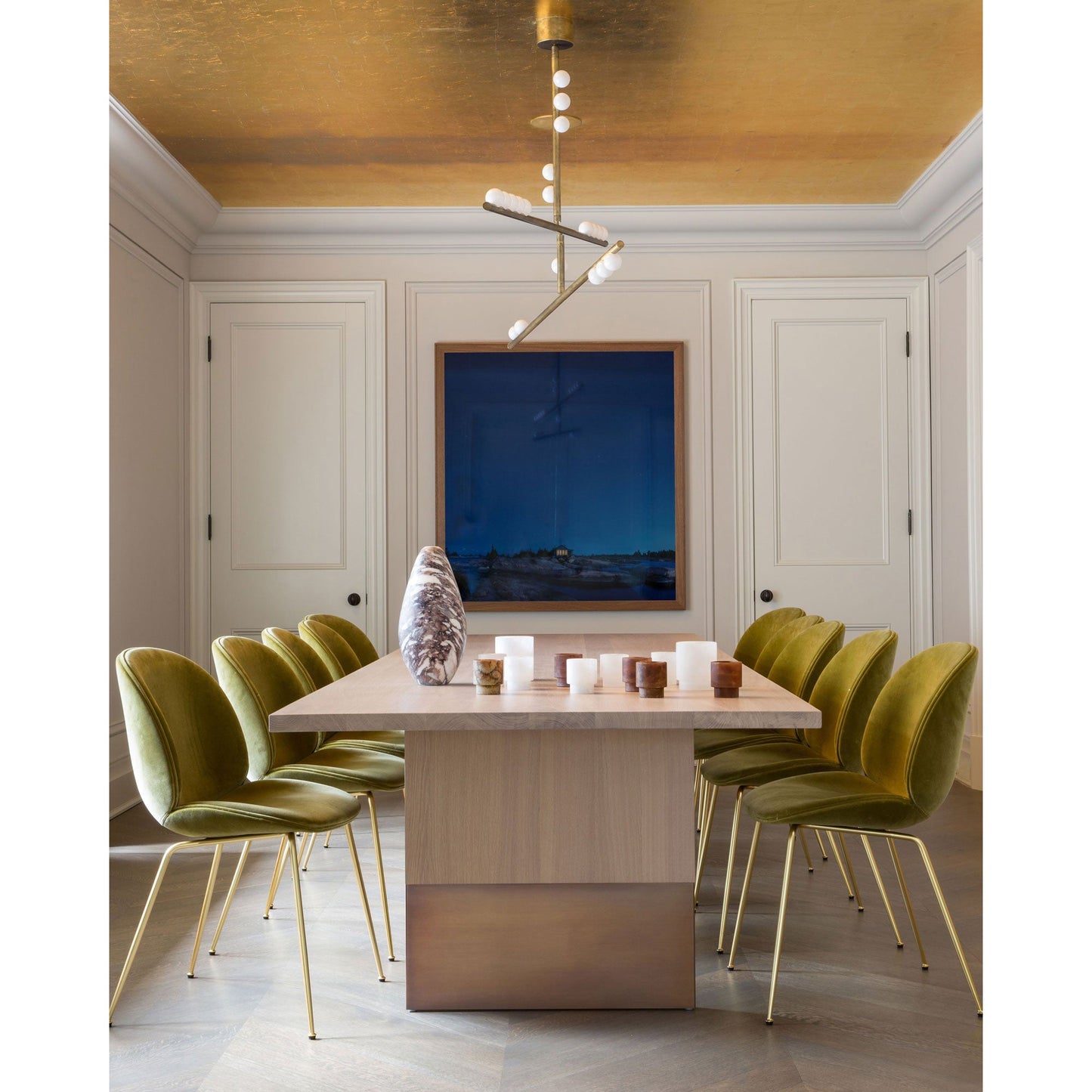 Brass Drop System Chandelier - Modern Organic Blown Glass Orb Chandelier