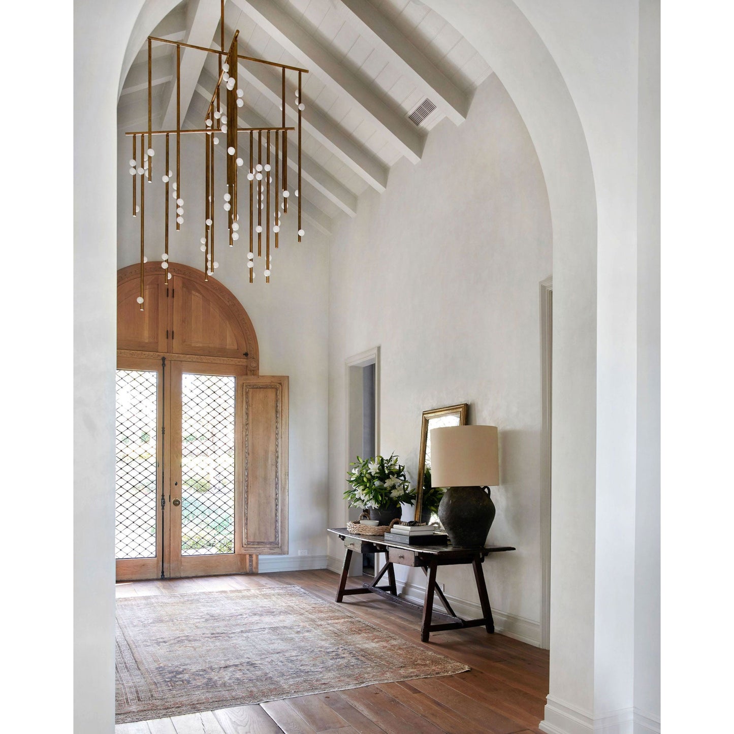 Brass Drop System Chandelier - Modern Organic Blown Glass Orb Chandelier