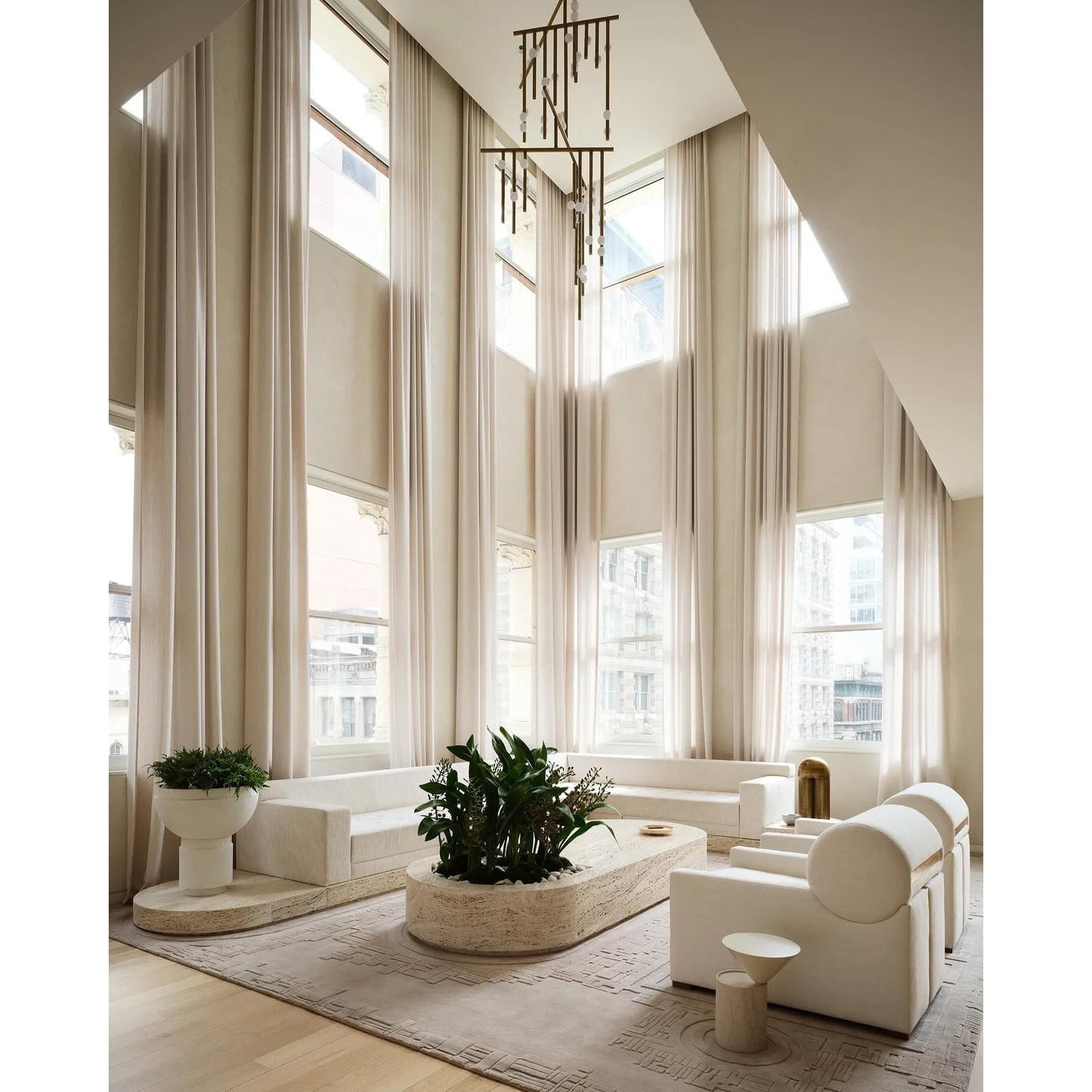 Brass Drop System Chandelier - Modern Organic Blown Glass Orb Chandelier