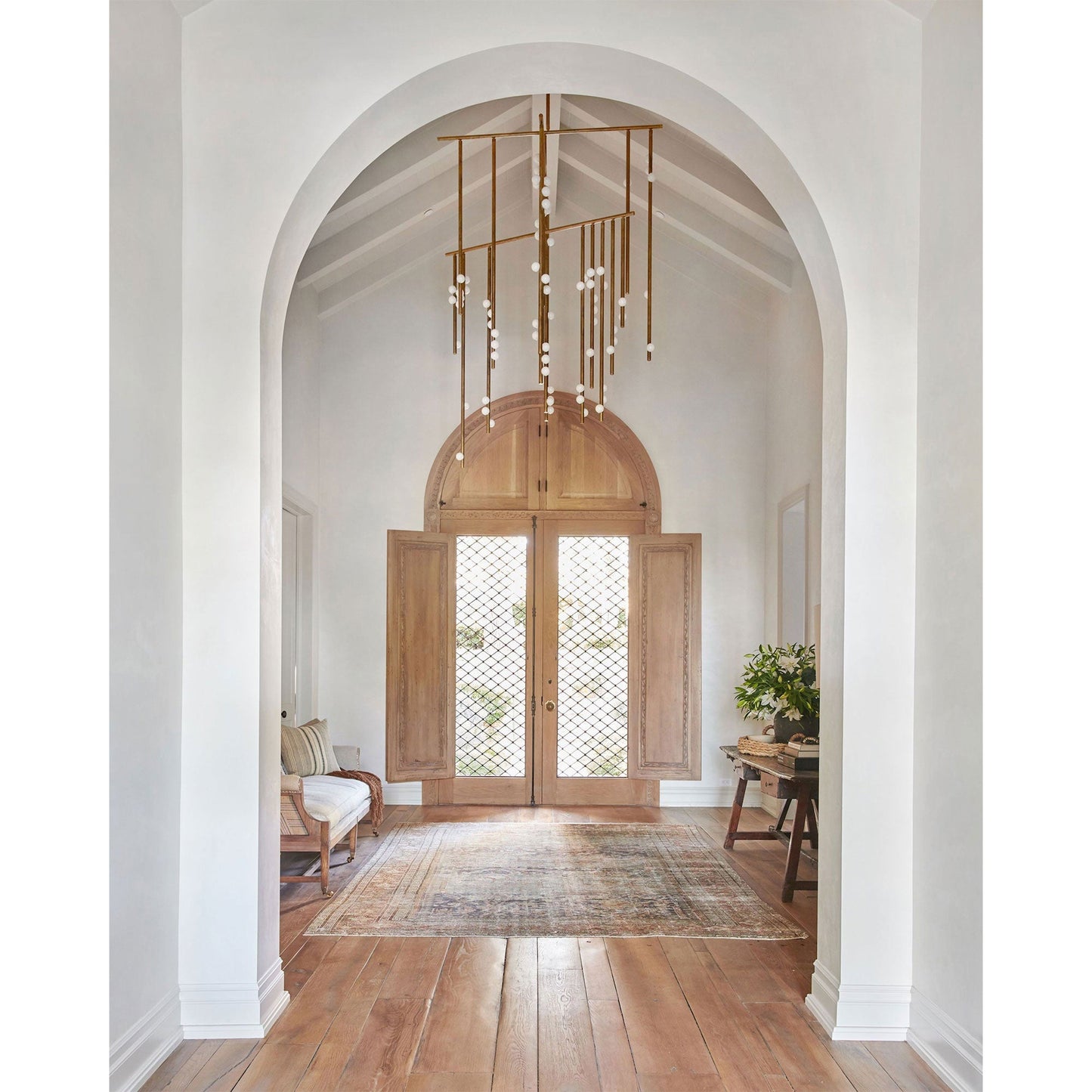Brass Drop System Chandelier - Modern Organic Blown Glass Orb Chandelier
