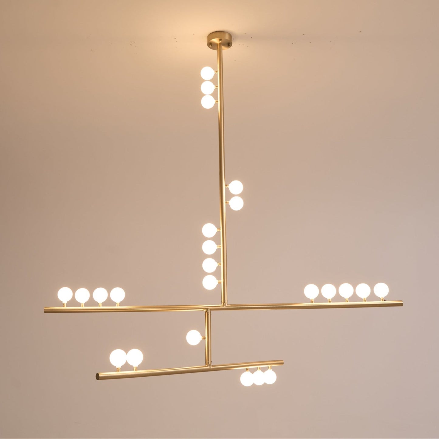 Brass Drop System Chandelier - Modern Organic Blown Glass Orb Chandelier