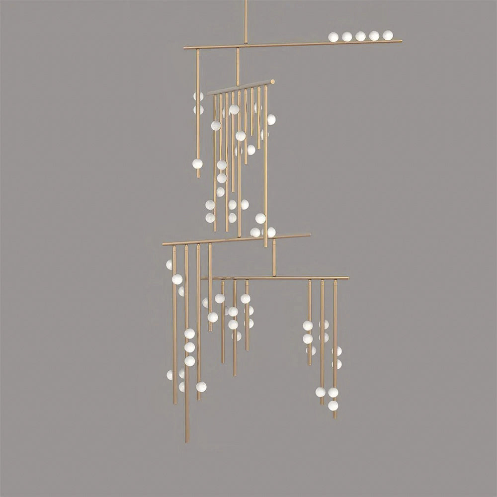 Brass Drop System Chandelier - Modern Organic Blown Glass Orb Chandelier