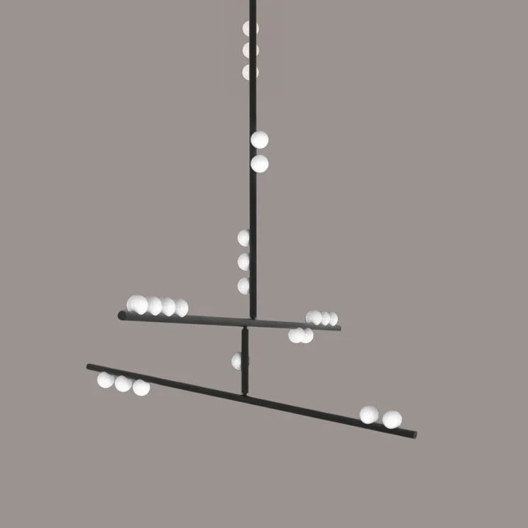 Brass Drop System Chandelier - Modern Organic Blown Glass Orb Chandelier