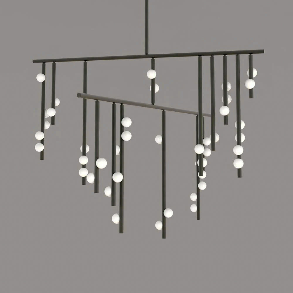 Brass Drop System Chandelier - Modern Organic Blown Glass Orb Chandelier
