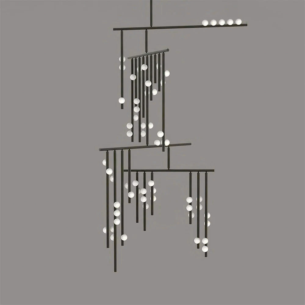 Brass Drop System Chandelier - Modern Organic Blown Glass Orb Chandelier