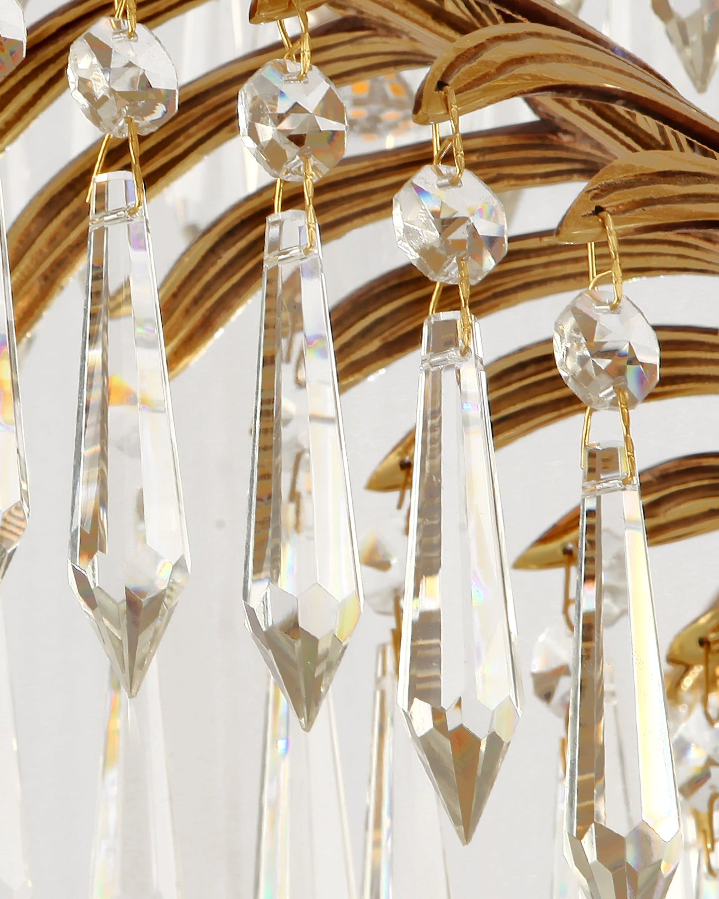 Brass Palm Leaf Crystal Chandelier - Luxury Tropical K9 Crystal Statement Light
