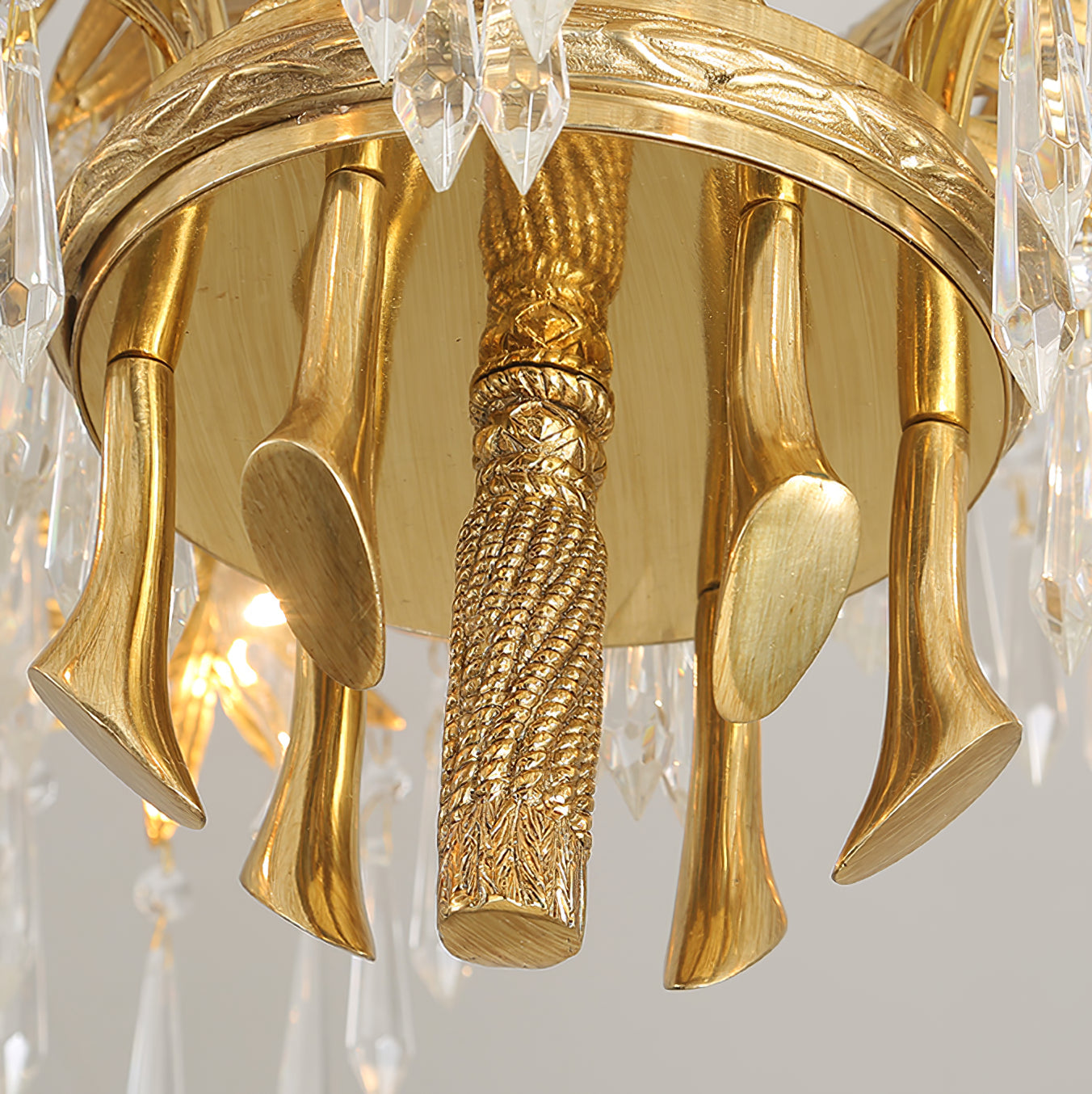 Brass Palm Leaf Crystal Chandelier - Luxury Tropical K9 Crystal Statement Light