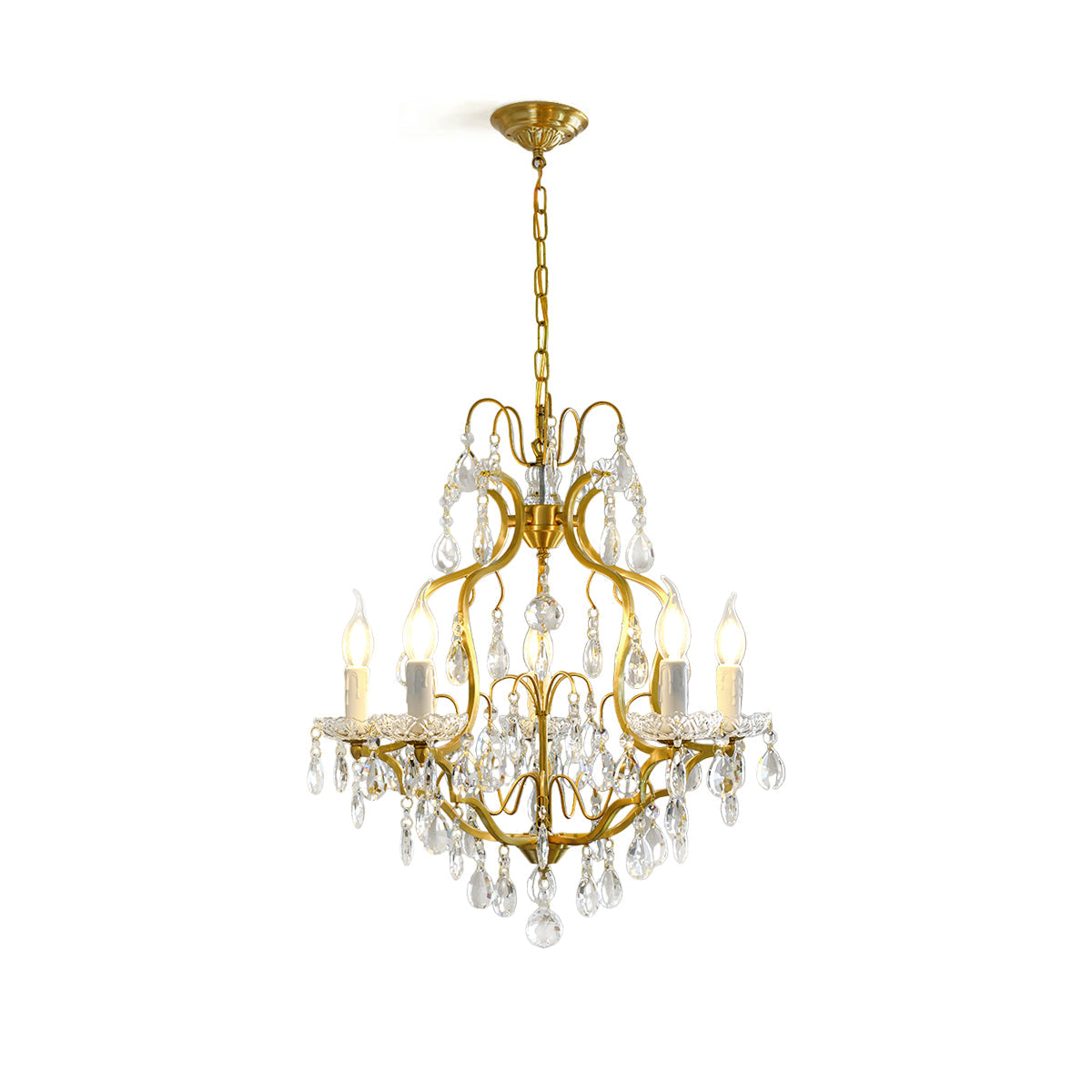 Brass Scrolls Chandelier - Regal Antique Brass & Crystal 5-Light Chandelier