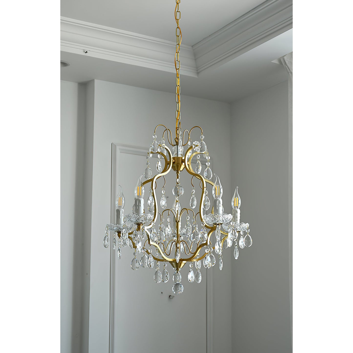 Brass Scrolls Chandelier - Regal Antique Brass & Crystal 5-Light Chandelier