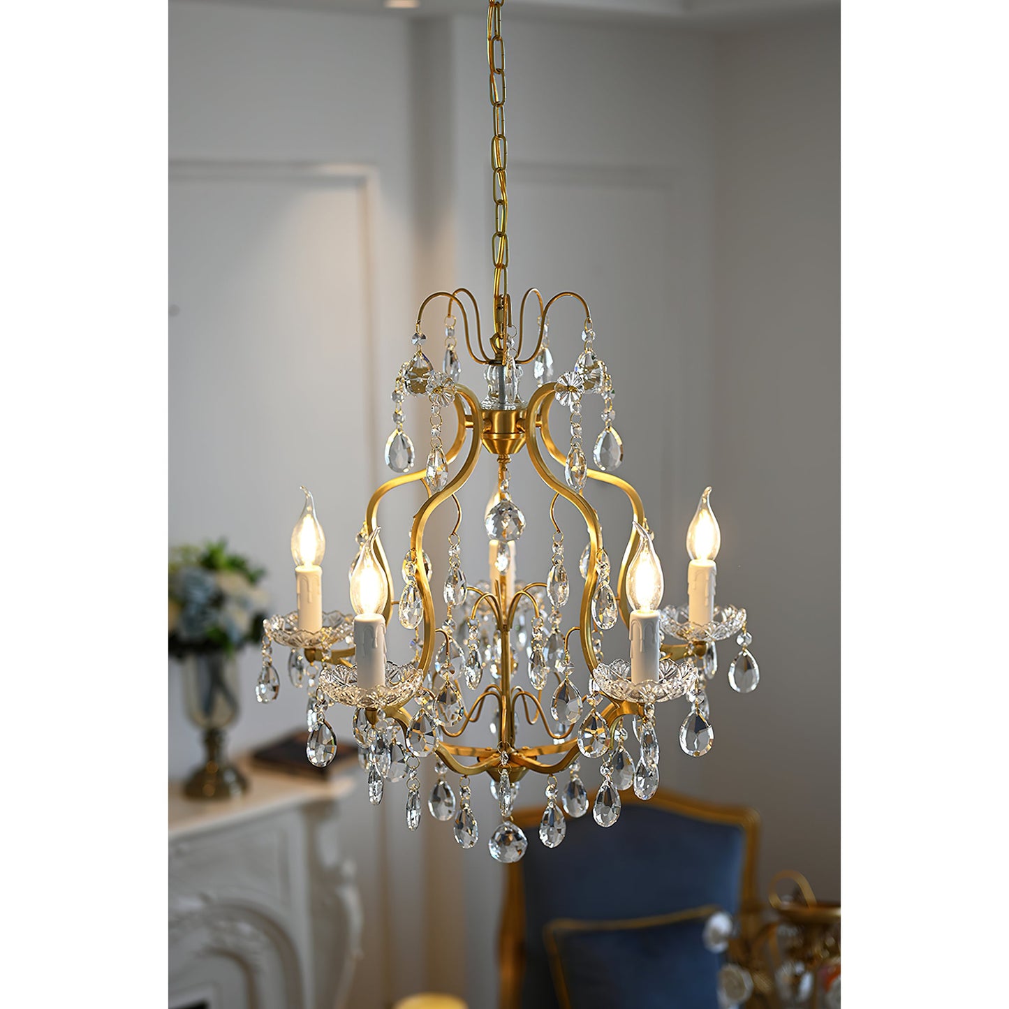 Brass Scrolls Chandelier - Regal Antique Brass & Crystal 5-Light Chandelier