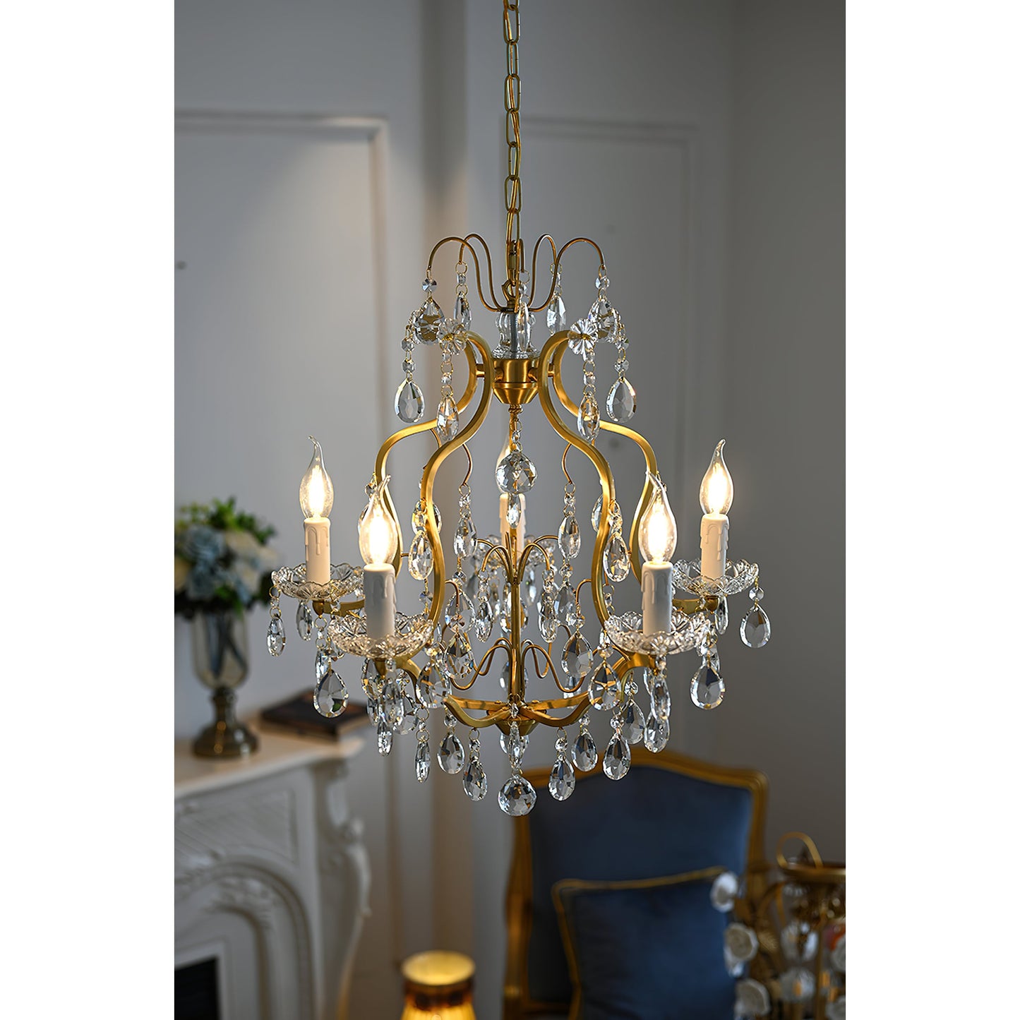 Brass Scrolls Chandelier - Regal Antique Brass & Crystal 5-Light Chandelier