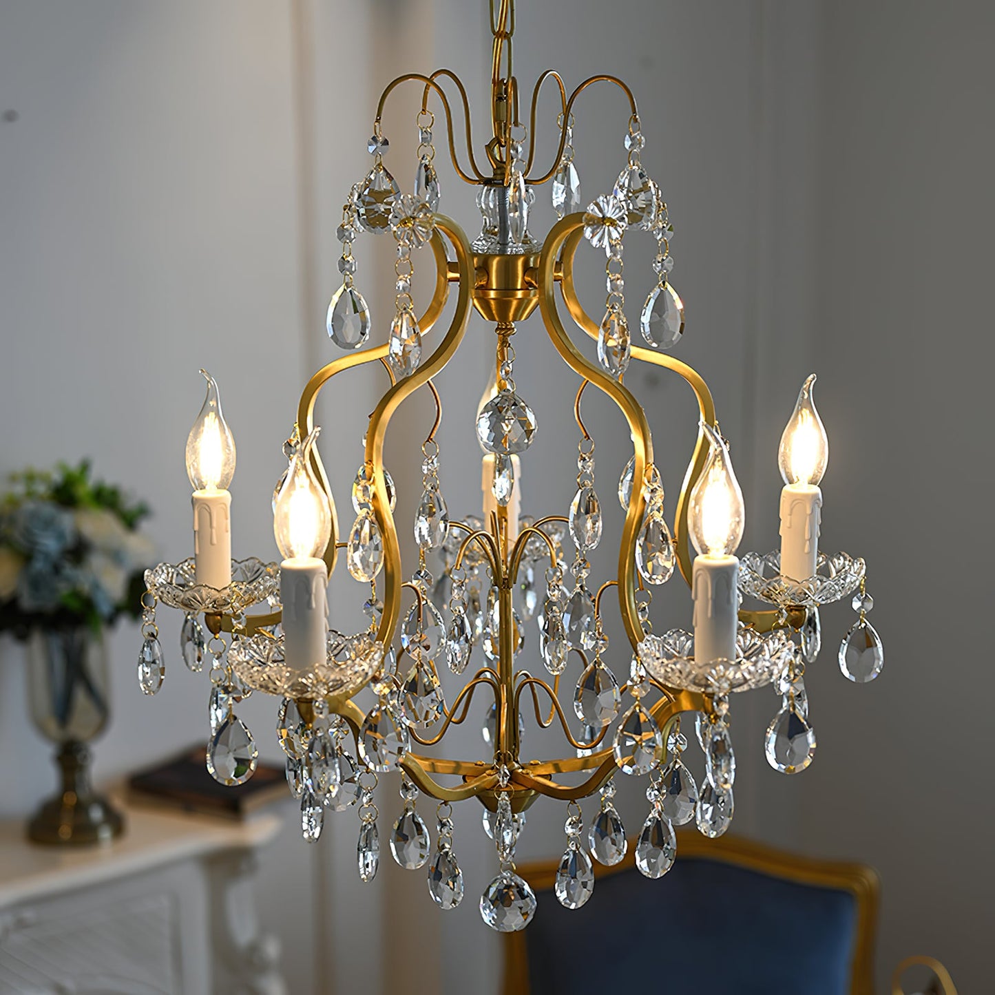 Brass Scrolls Chandelier - Regal Antique Brass & Crystal 5-Light Chandelier