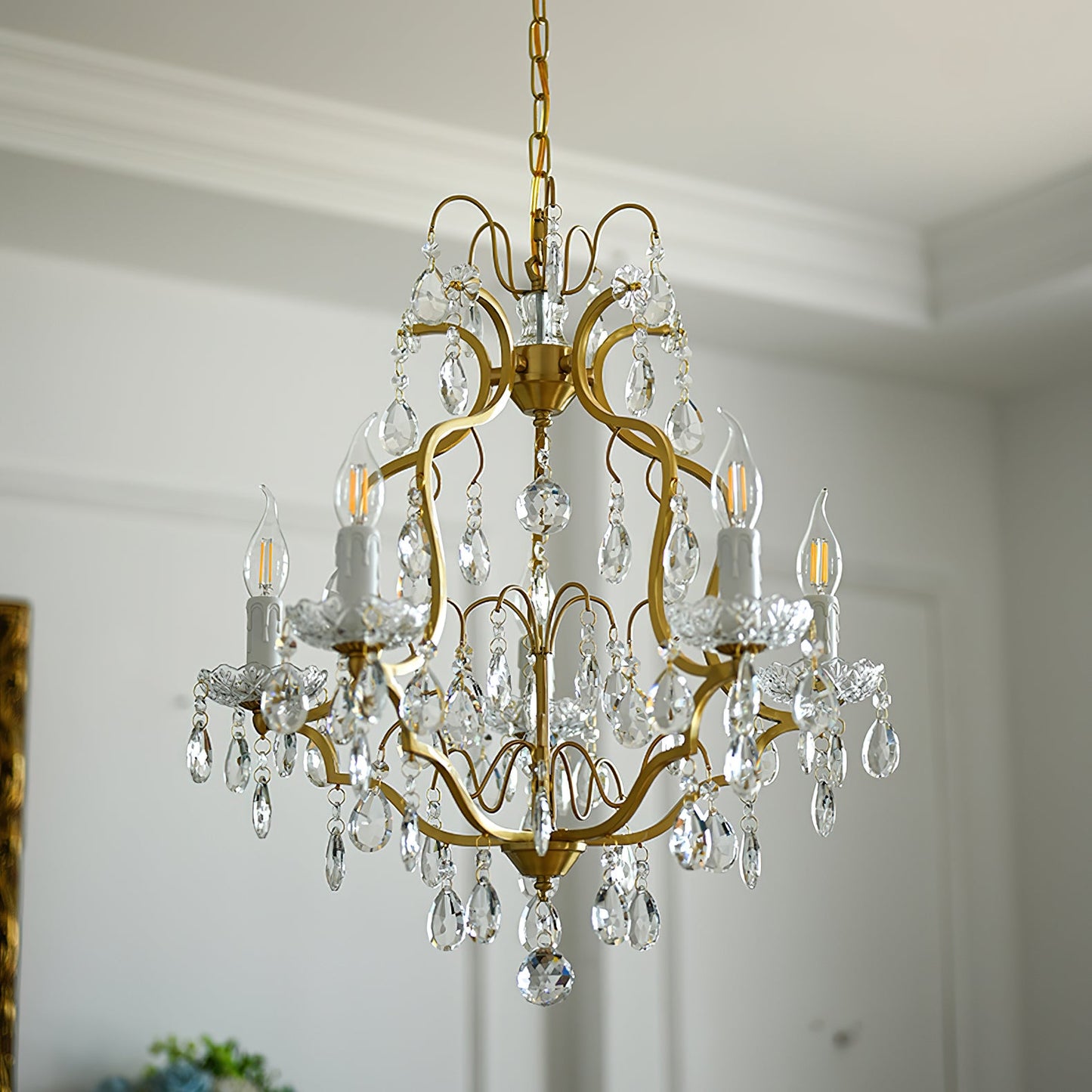 Brass Scrolls Chandelier - Regal Antique Brass & Crystal 5-Light Chandelier