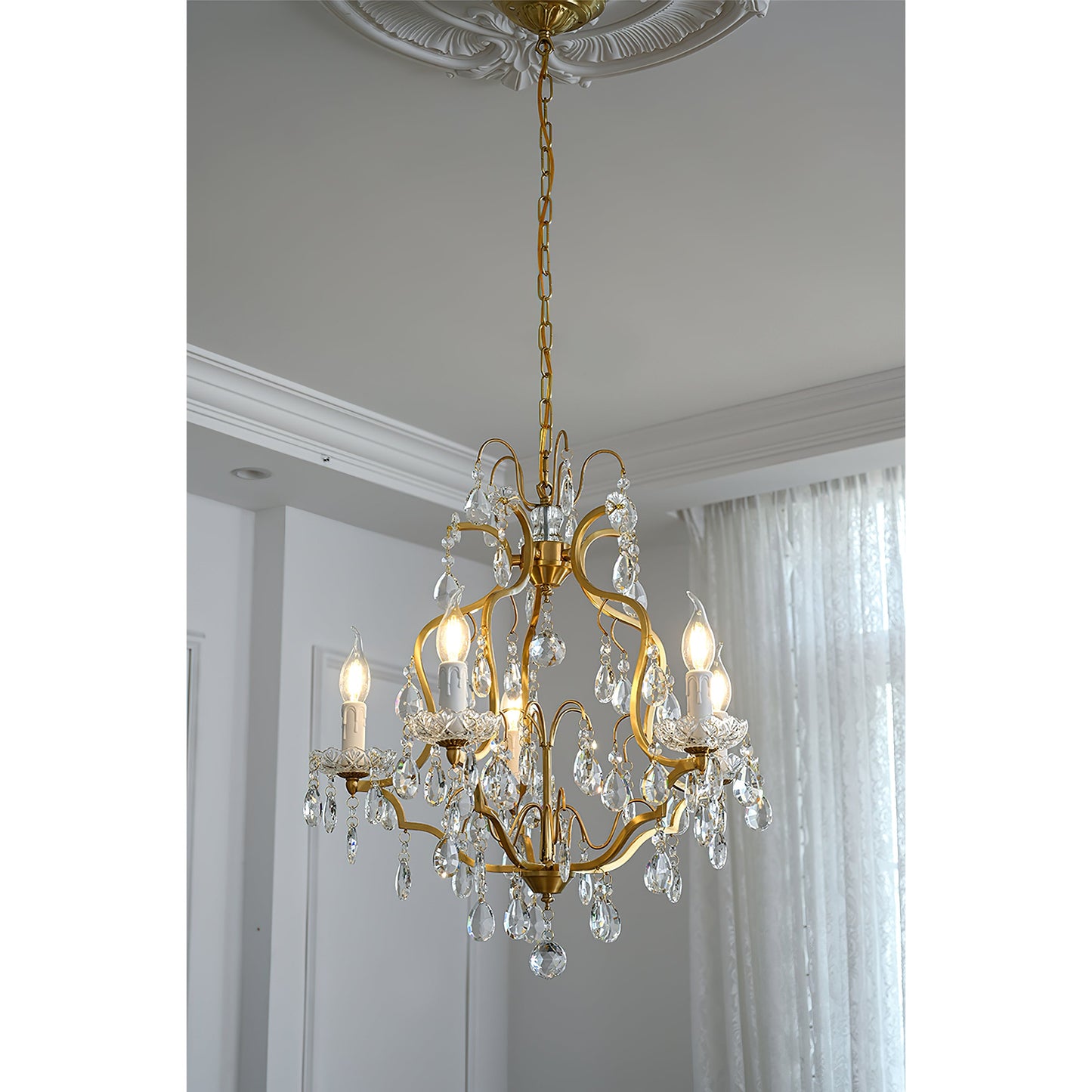 Brass Scrolls Chandelier - Regal Antique Brass & Crystal 5-Light Chandelier