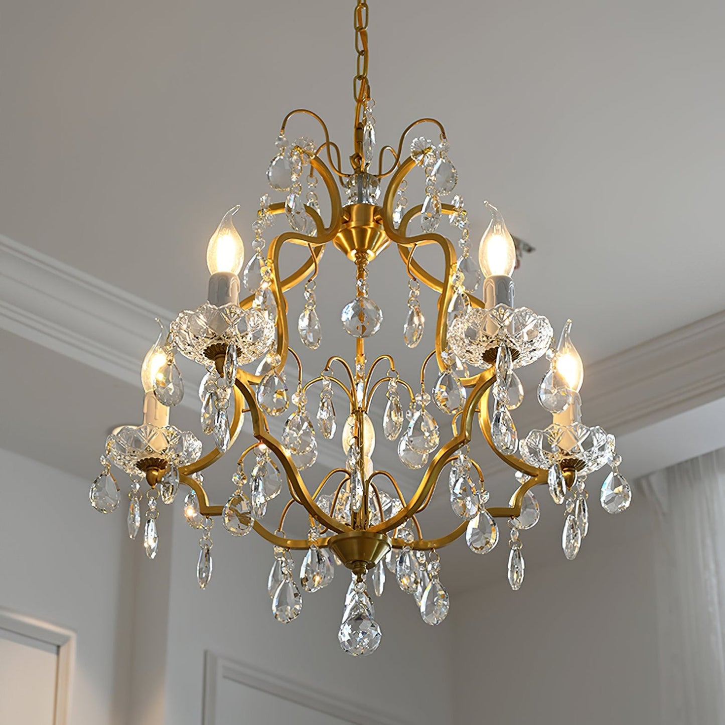 Brass Scrolls Chandelier - Regal Antique Brass & Crystal 5-Light Chandelier