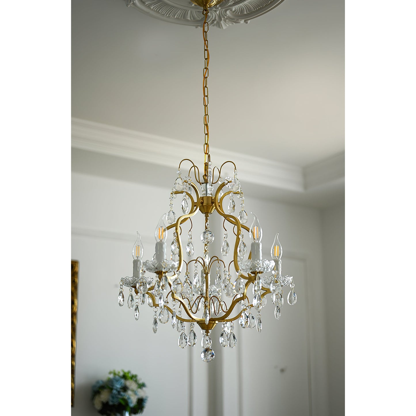 Brass Scrolls Chandelier - Regal Antique Brass & Crystal 5-Light Chandelier