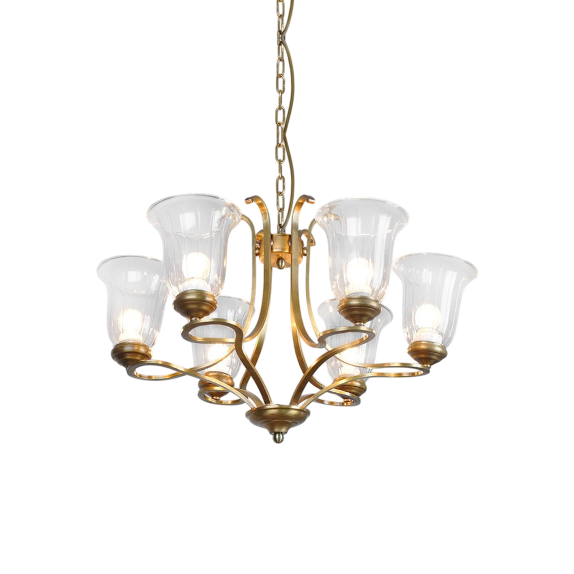 Breena Chandelier - Elegant Brass Multi-Arm Pendant with Glass Shades