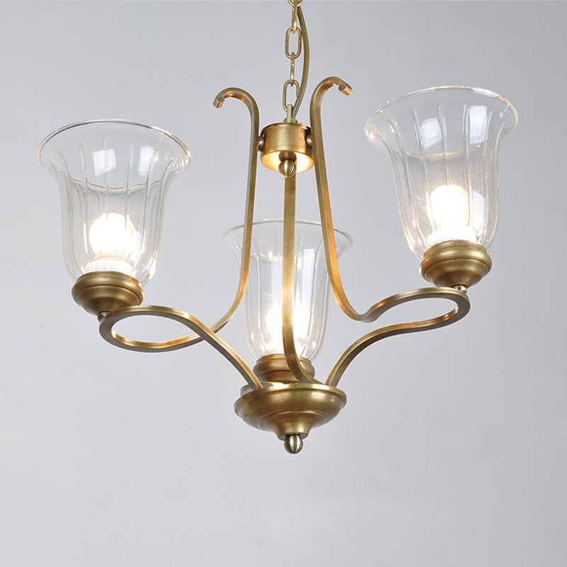Breena Chandelier - Elegant Brass Multi-Arm Pendant with Glass Shades