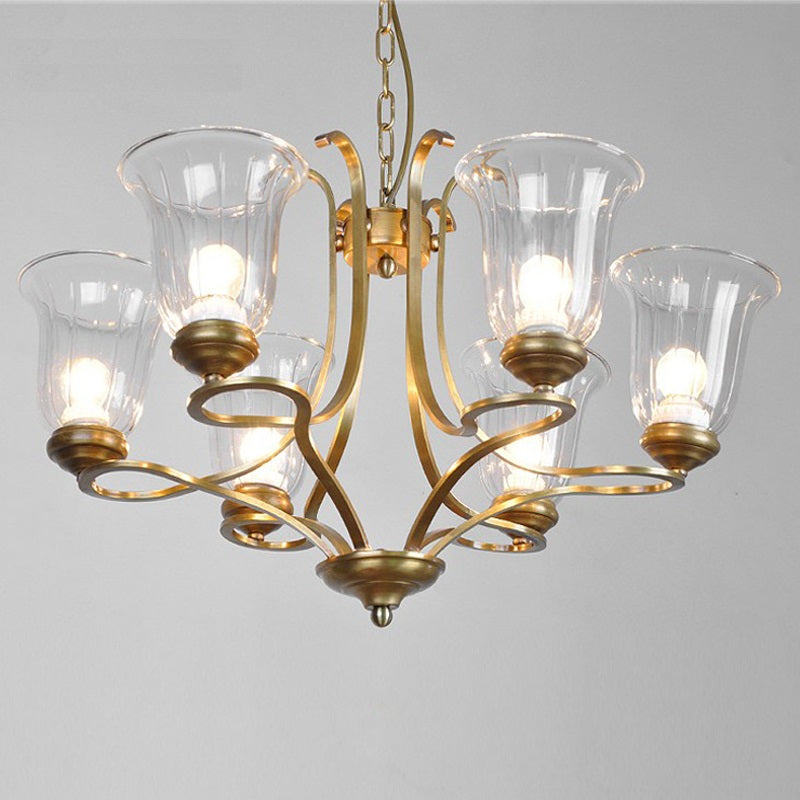 Breena Chandelier - Elegant Brass Multi-Arm Pendant with Glass Shades