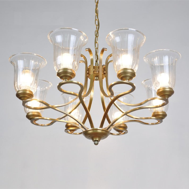 Breena Chandelier - Elegant Brass Multi-Arm Pendant with Glass Shades