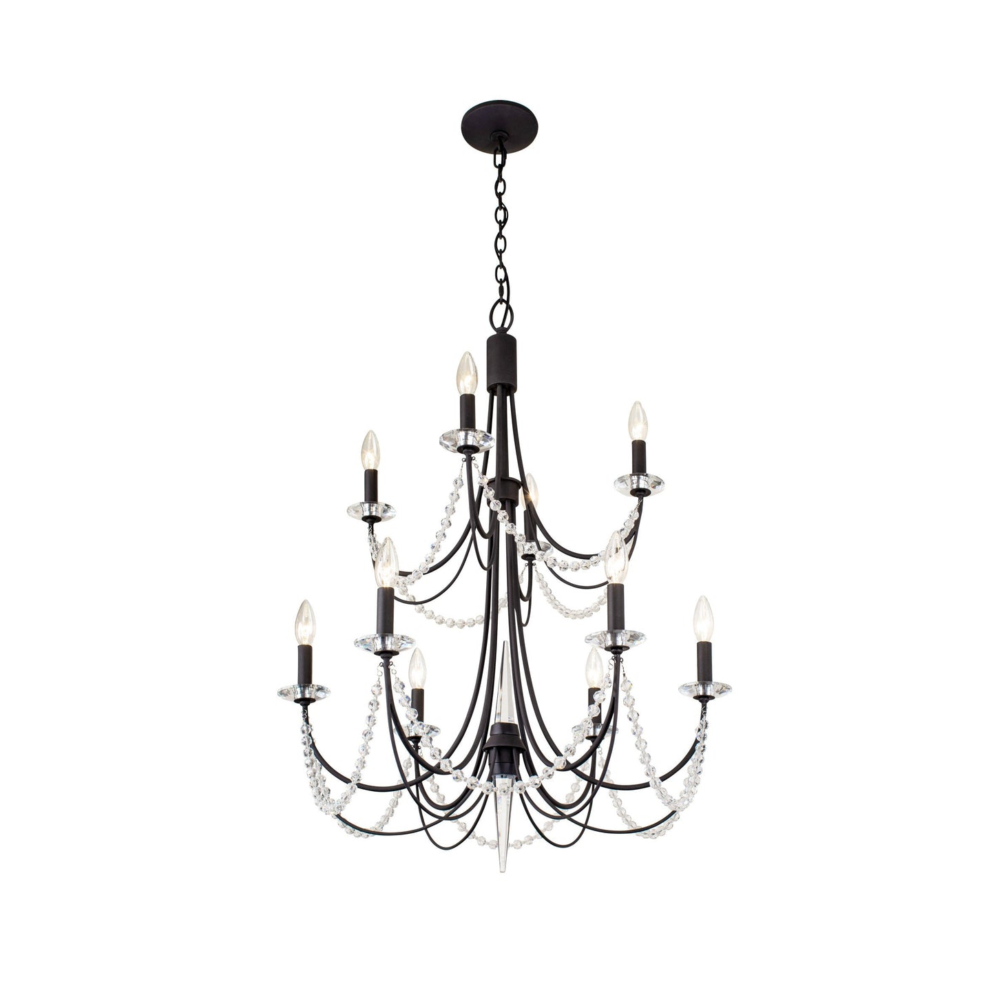 Brentwood Chandelier - Colonial-Inspired Brass & Beaded Crystal Chandelier