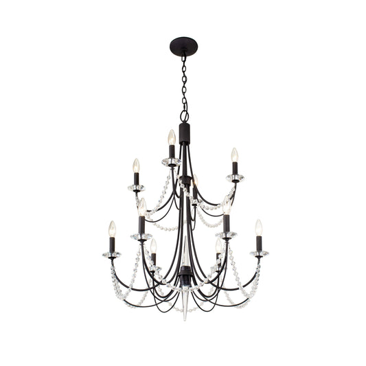 Brentwood Chandelier - Colonial-Inspired Brass & Beaded Crystal Chandelier
