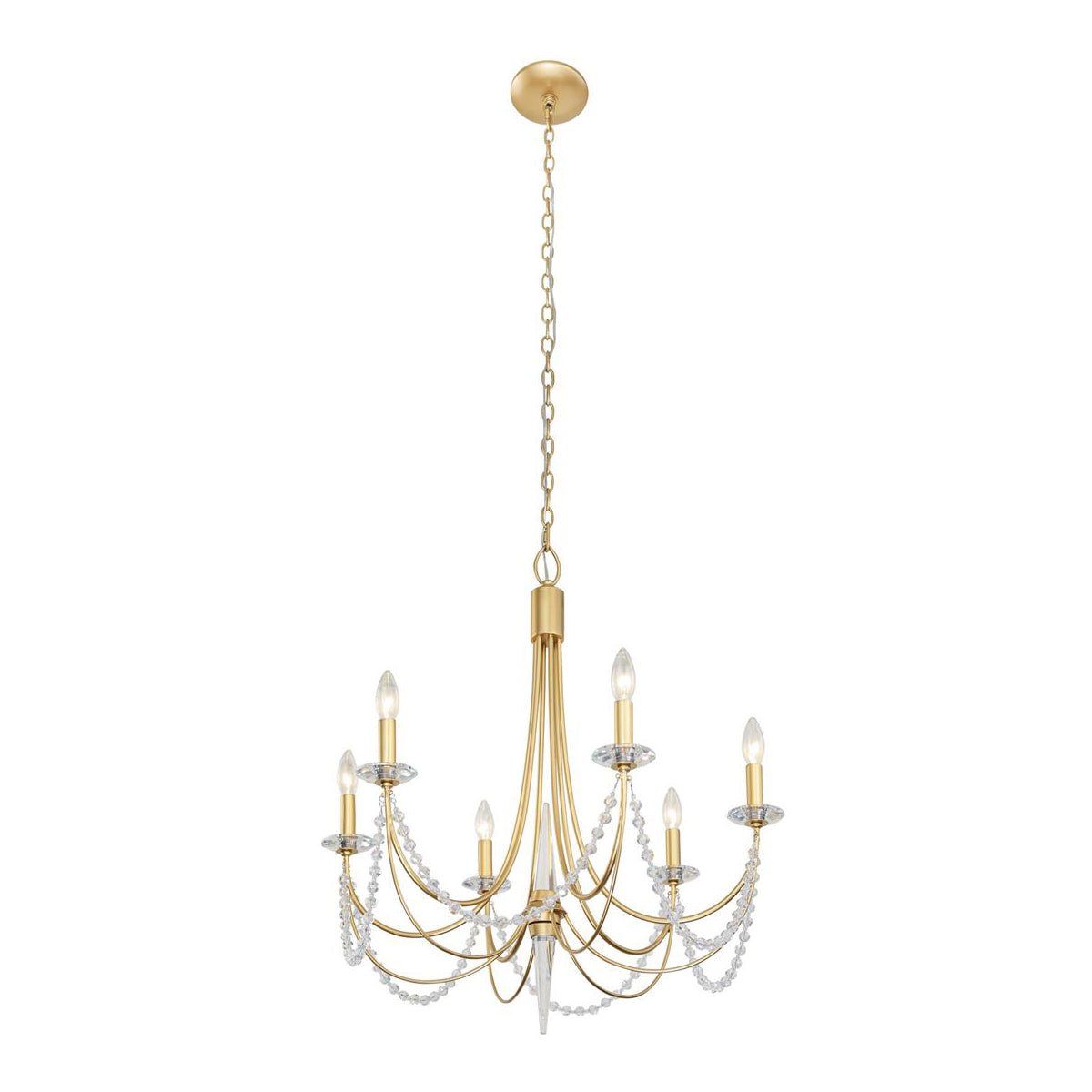 Brentwood Chandelier - Colonial-Inspired Brass & Beaded Crystal Chandelier