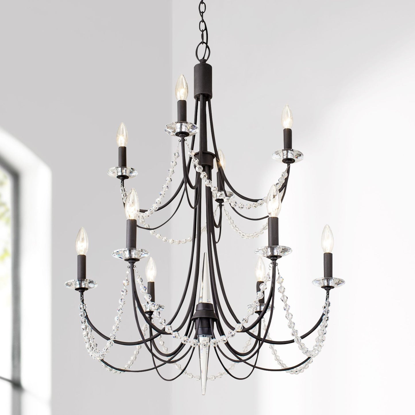 Brentwood Chandelier - Colonial-Inspired Brass & Beaded Crystal Chandelier
