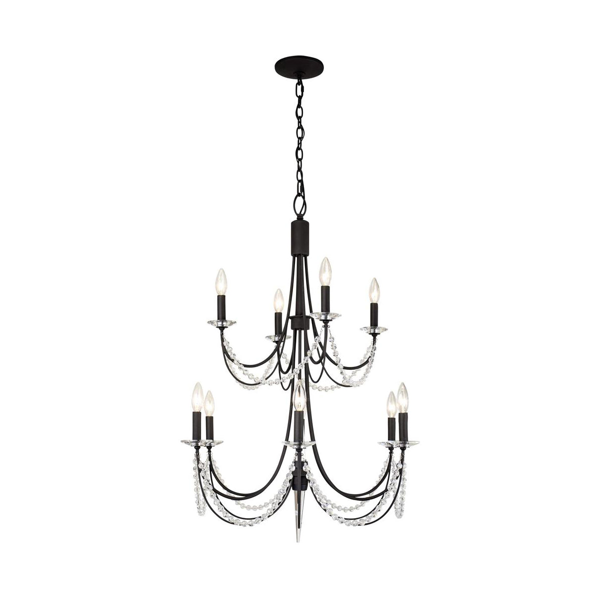 Brentwood Chandelier - Colonial-Inspired Brass & Beaded Crystal Chandelier
