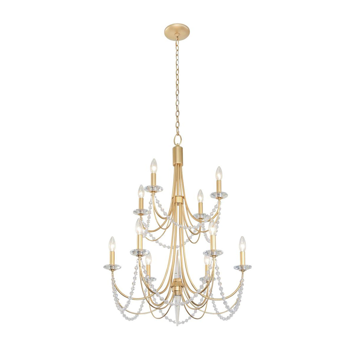 Brentwood Chandelier - Colonial-Inspired Brass & Beaded Crystal Chandelier