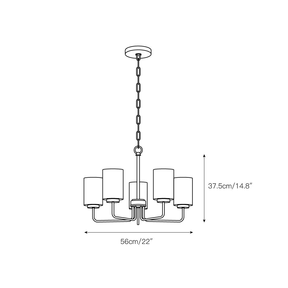 Breyona Chandelier - Contemporary 5-Light Brass & Etched Glass Pendant