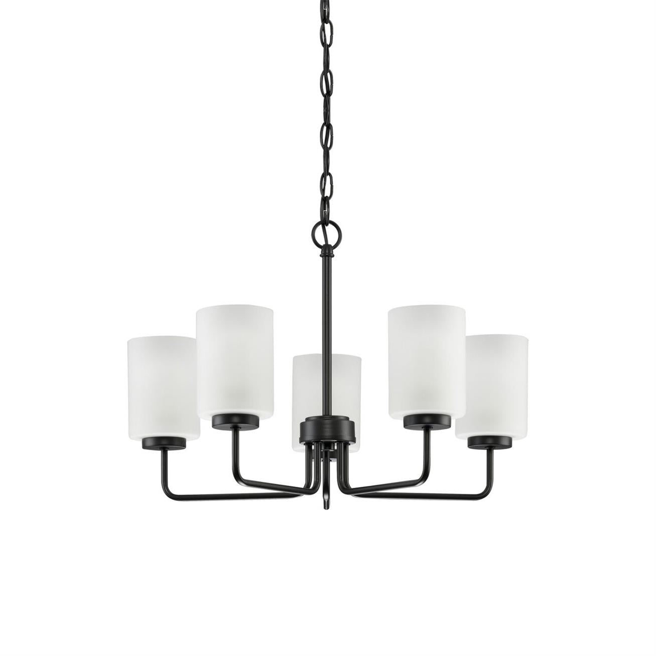 Breyona Chandelier - Contemporary 5-Light Brass & Etched Glass Pendant