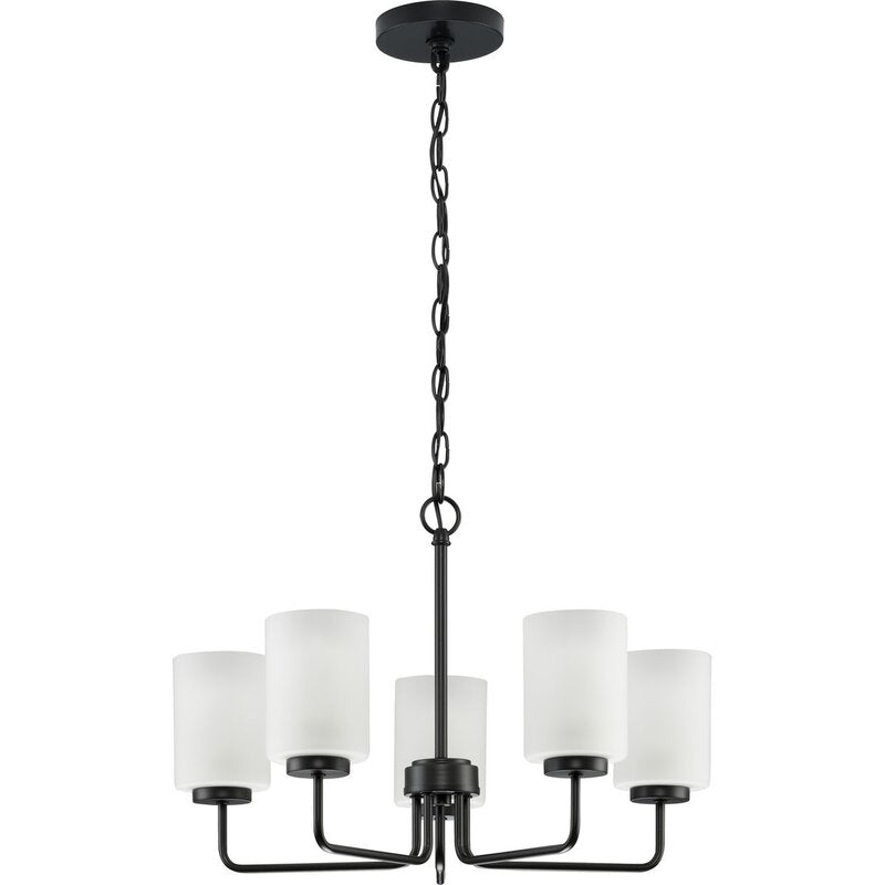 Breyona Chandelier - Contemporary 5-Light Brass & Etched Glass Pendant