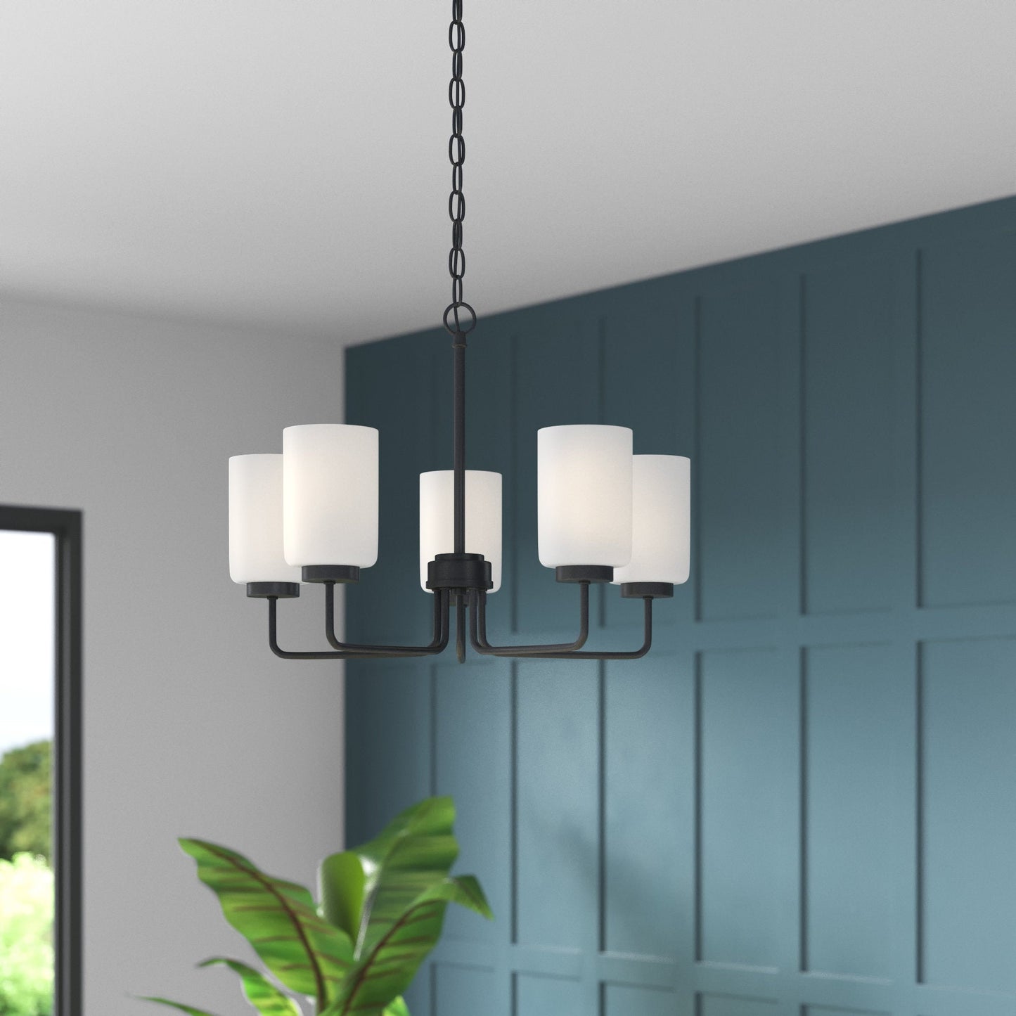Breyona Chandelier - Contemporary 5-Light Brass & Etched Glass Pendant