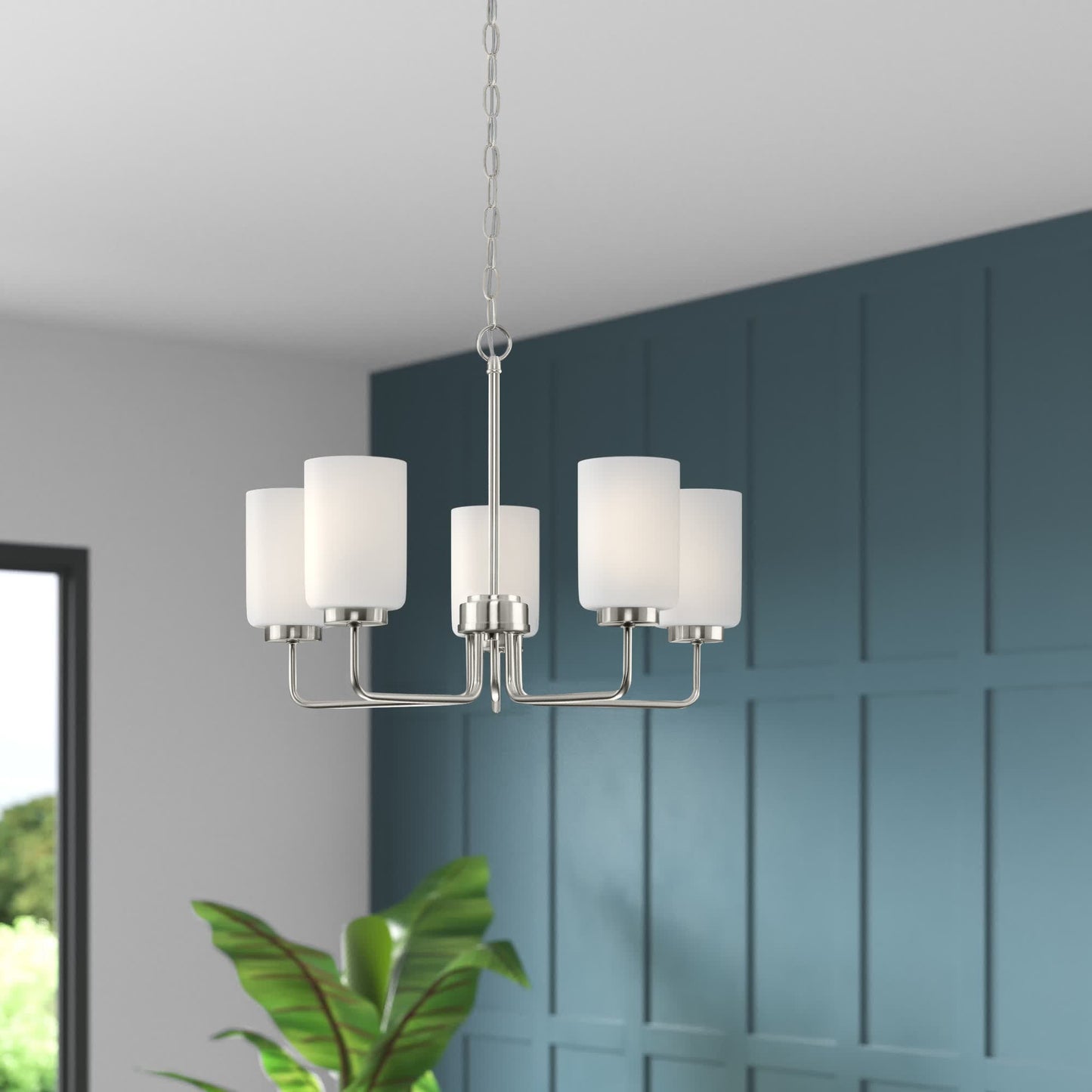 Breyona Chandelier - Contemporary 5-Light Brass & Etched Glass Pendant