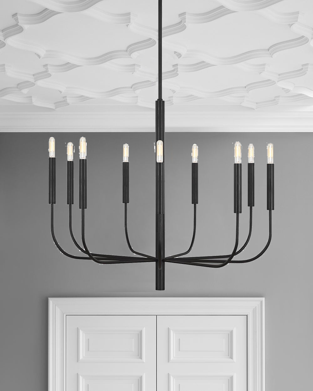 Grange Chandelier - Elongated Tubular Arm Modern Brass Ceiling Light