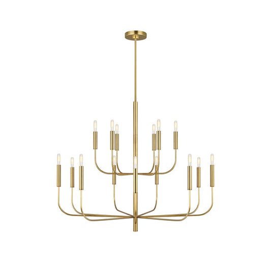 Grange Chandelier - Elongated Tubular Arm Modern Brass Ceiling Light