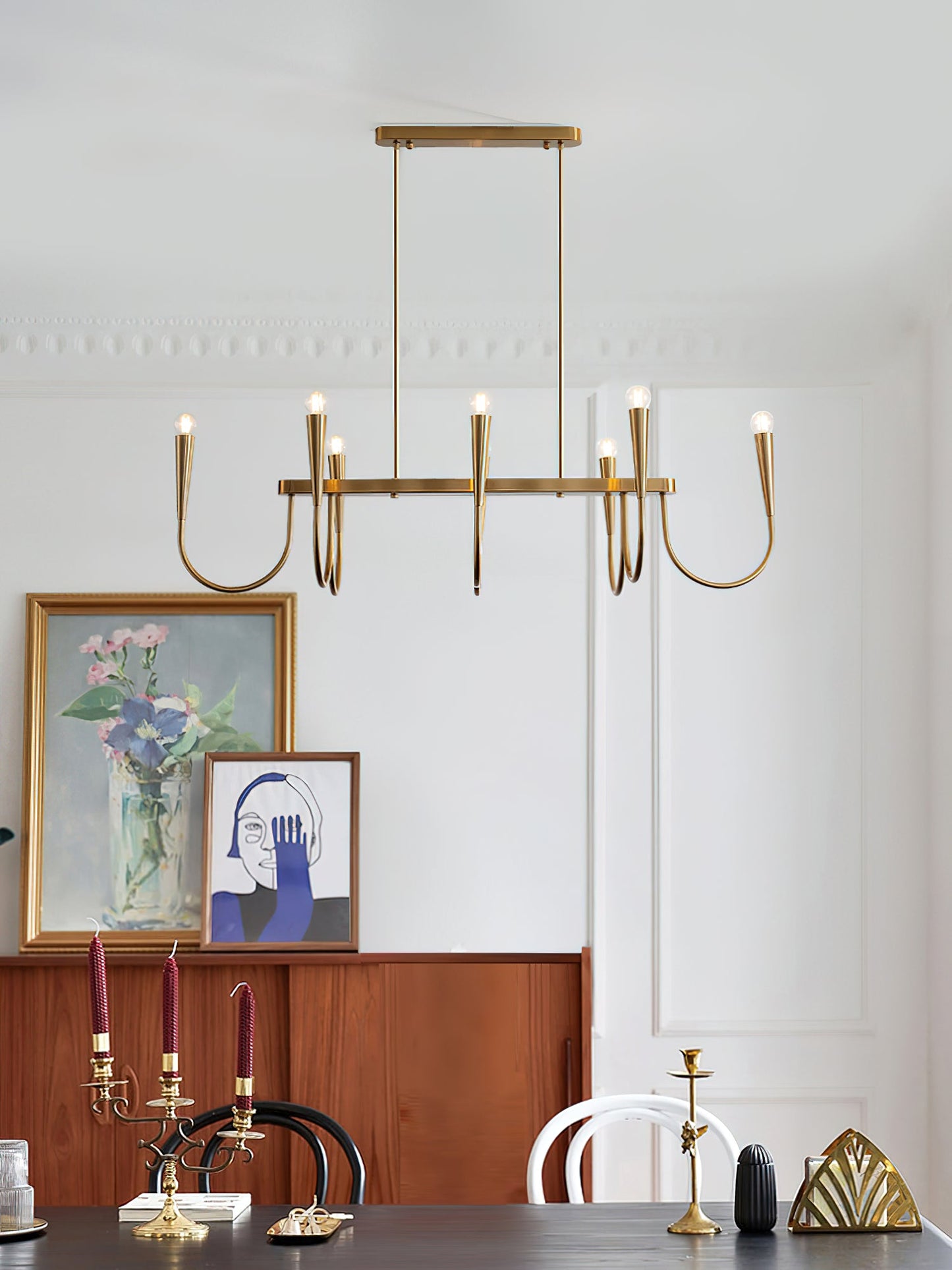 Brianna Linear Chandelier - Modern Minimalist 8-Light Brass Pendant