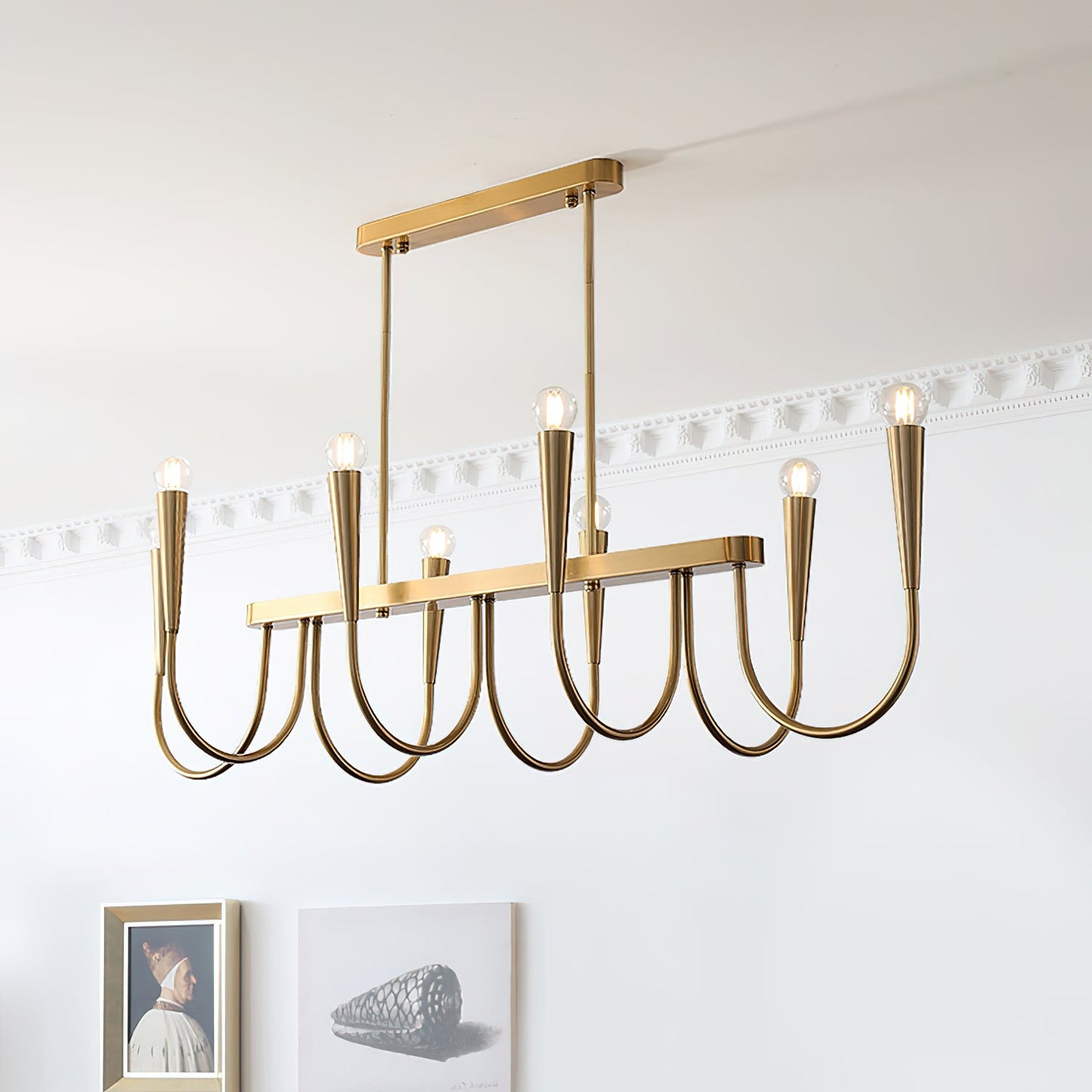 Brianna Linear Chandelier - Modern Minimalist 8-Light Brass Pendant