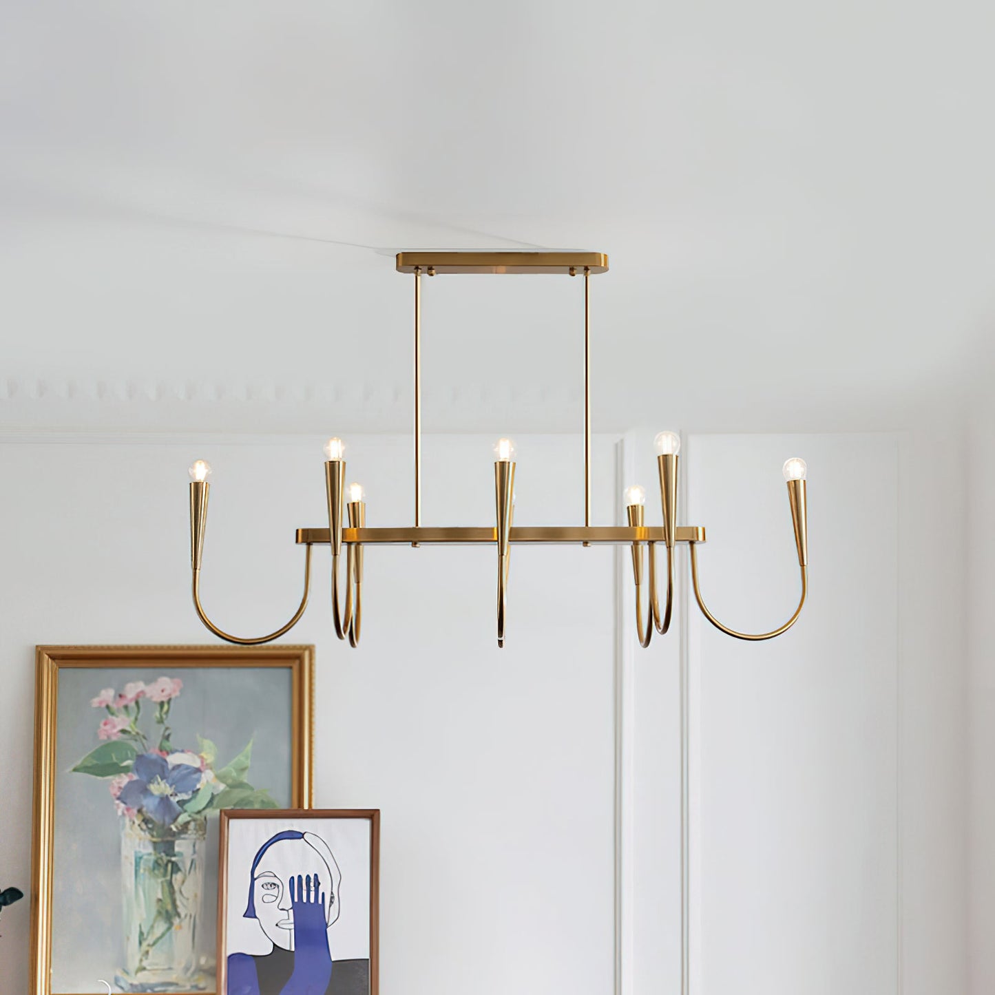 Brianna Linear Chandelier - Modern Minimalist 8-Light Brass Pendant