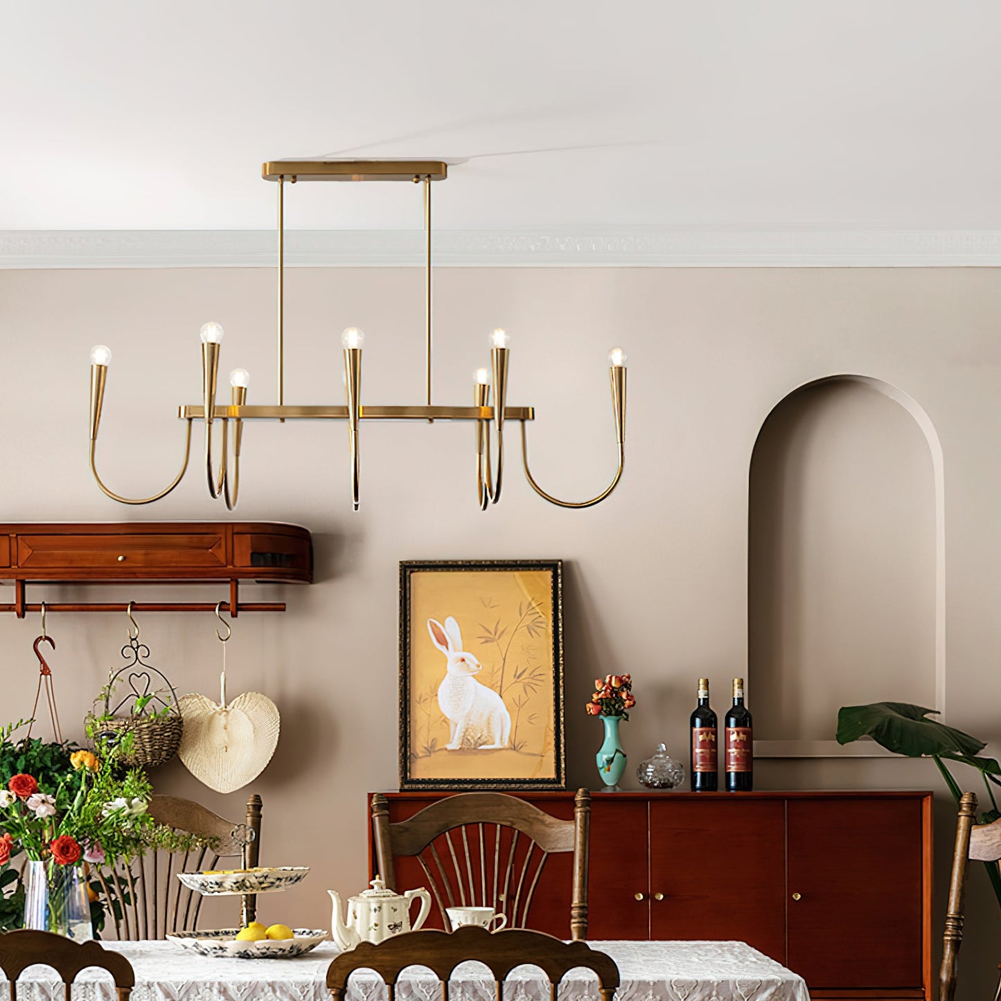 Brianna Linear Chandelier - Modern Minimalist 8-Light Brass Pendant